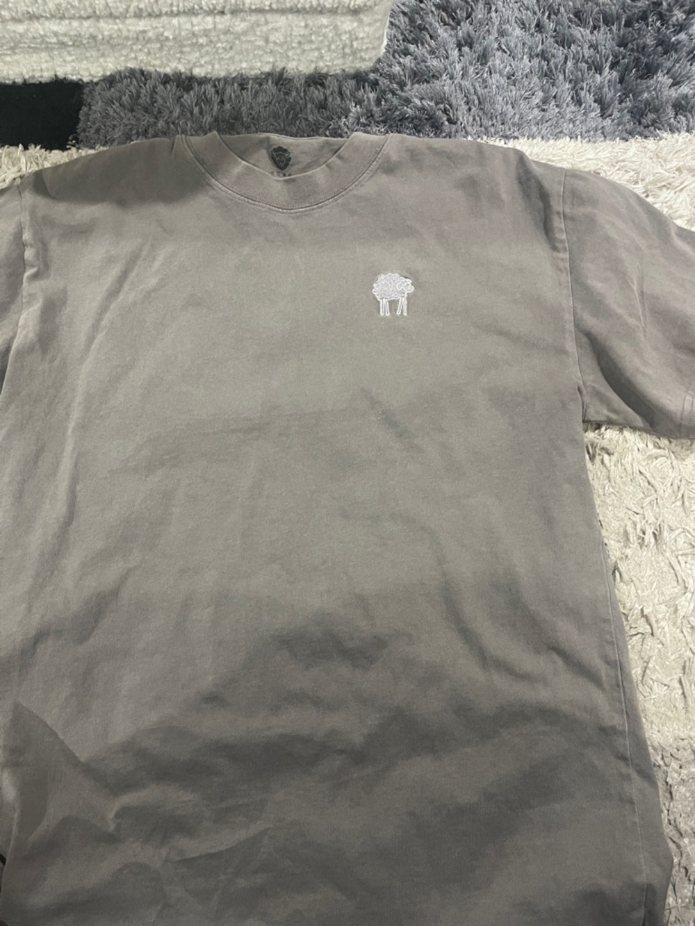 Men's Gray Crewneck T-Shirt with Embroidered Sheep